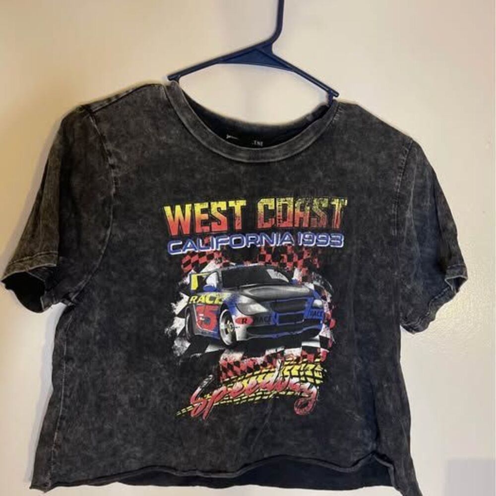 Y2K West Coast Speedway Race Car T Shirt, Gray Acid Wash Racing Tee, Size M